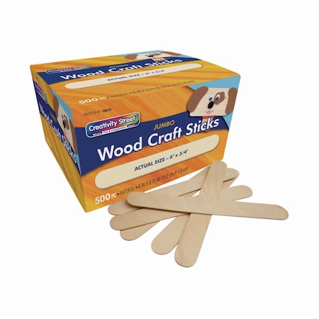 Chenille Kraft Natural Wood Jumbo Craft Sticks, 6", PK500 3776-01